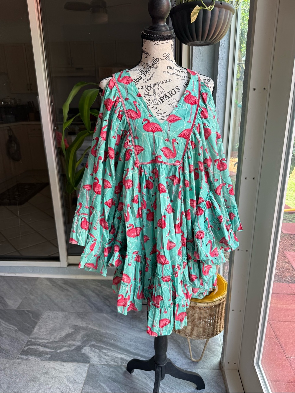 Turquoise Flamingo Tiered Boho Dress